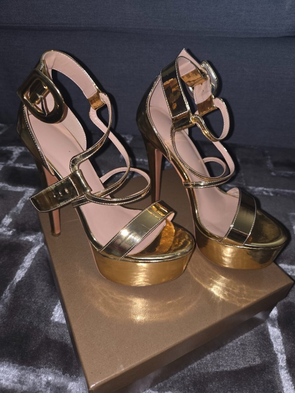 Stelletos High Heel Metallic Gold Sandals